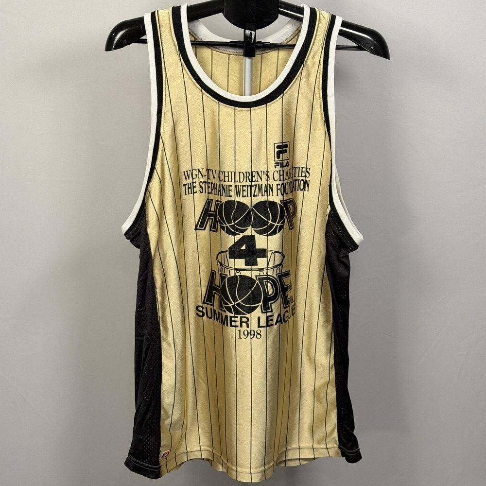 Vintage FILA Hoop 4 Hope Jersey Tank Mens Aprox XL Gold Pinstripe Basketball '98